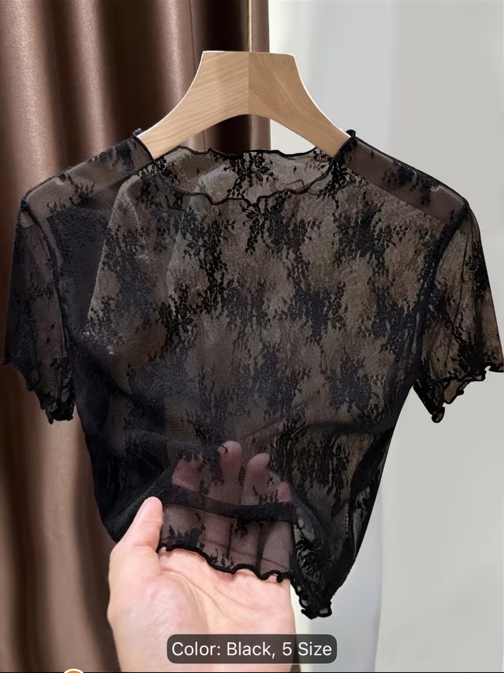 Sheer Lace Short Sleeve Top - Black